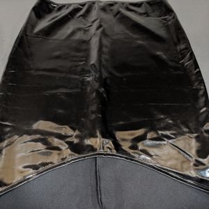 Women's Vintage Vinyl Black Fetish Pull Up Skirt Y2K Dark Academia Goth